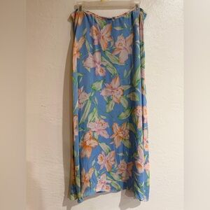 Lauren Ralph Lauren Floral Blue Maxi 100% Silk Skirt size 12